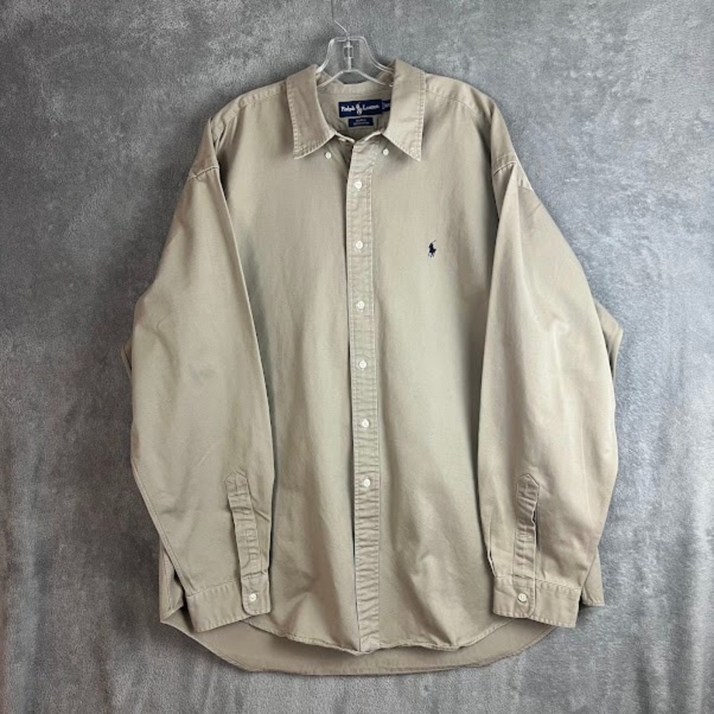 Vintage Polo Ralph Lauren Blake Beige Button Down Shirt Mens XXL Classic